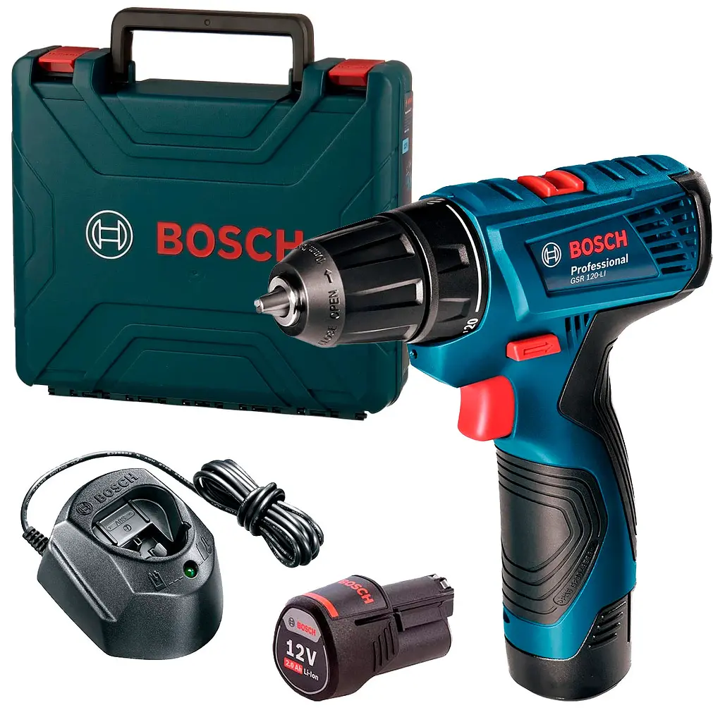 Акумуляторний дриль-шурупокрут Bosch GSR 120-LI Professional в чемодані з 2 акб 2 Ah, з/п GAL 1210 CV