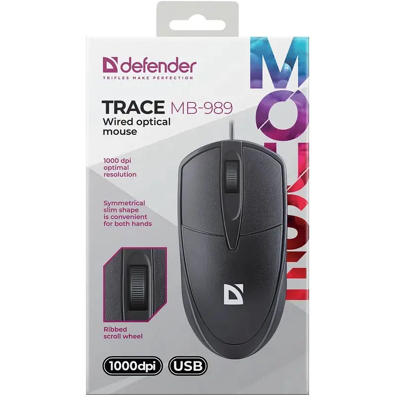 Мишка Defender Trace MB-989, USB, 3кн., 1000dpi, чорна - фото 3