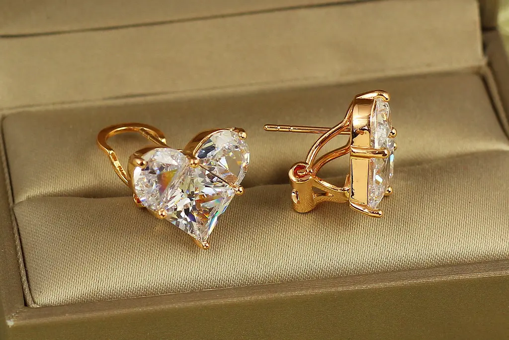 Сережки Xuping Jewelry Велике кришталеве серце 1,5 см золотисті - фото 2