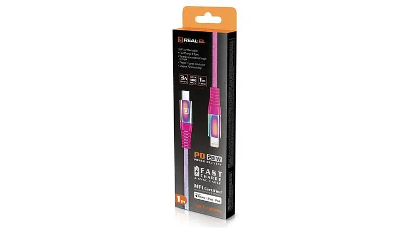 Кабель REAL-EL USB Type-C - Lightning (M/M), 1 м, Rainbow (EL123500054) - фото 5