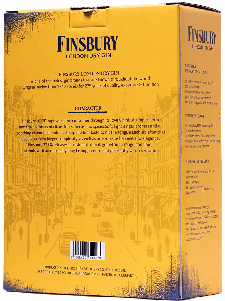 Набір джин Finsbury London Dry Gin 37.5% 0.7 л + склянка 465 мл - фото 4