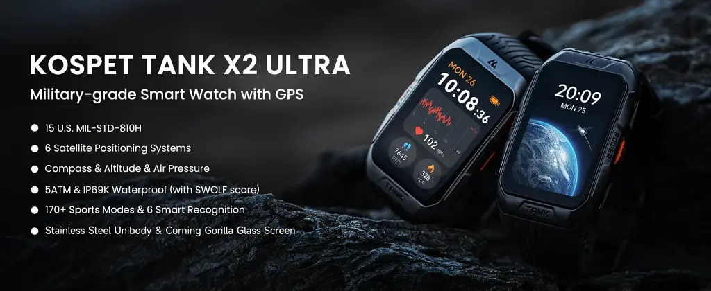 Смарт-годинник Kospet Tank X2 Ultra у протиударному тактичному корпусі black (16978) - фото 7