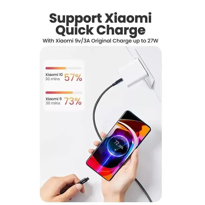 Зарядний кабель Ugreen Type-C 6A 100W Huawei Supercharge 1М Black Nylon, 50567 (US279) - фото 4