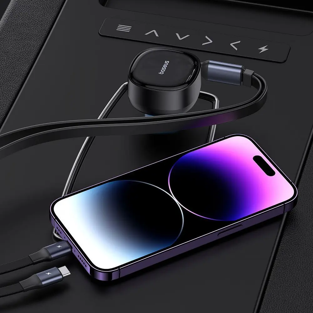 АЗП Baseus Enjoyment Pro 60W (Type-C) + Retractable Type-C+Lightning Cables, в асортименті - фото 3