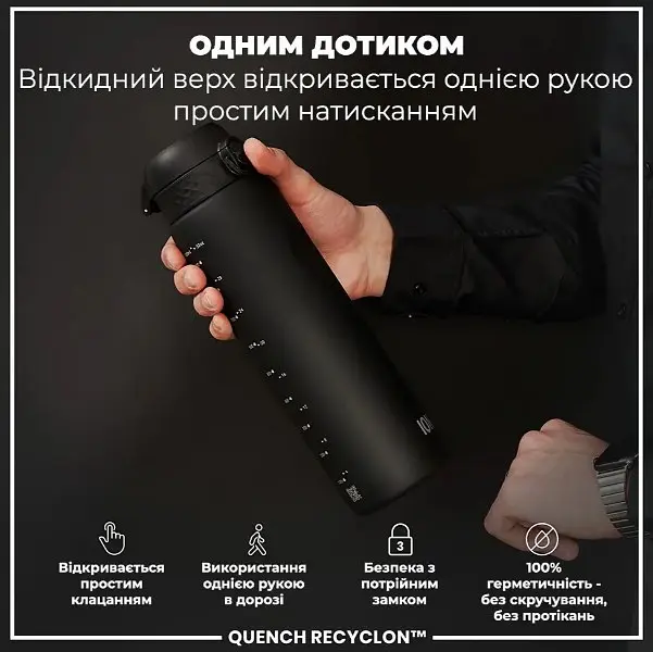 Бутылка для воды ION8 1000 мл (ЭКО бутылка) BPA Free Black (I8RF1000BLK) - фото 2