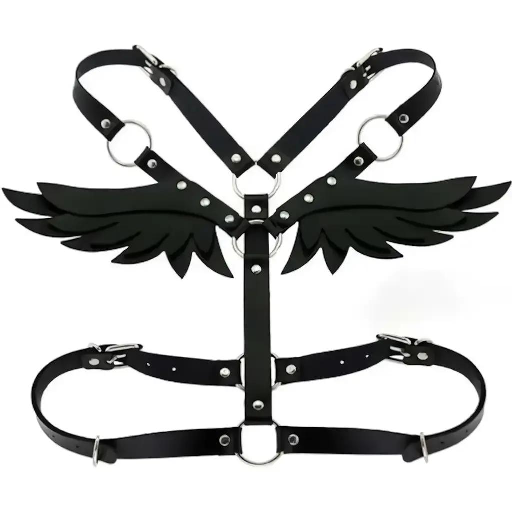 Портупея з крильцями Black Angel екошкіра XS-M Чорна - фото 2