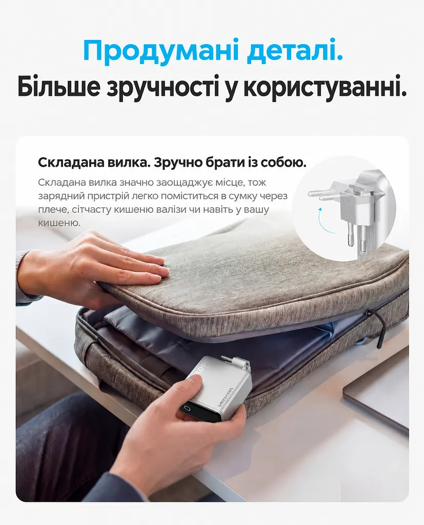 Мережевий GaN зарядний пристрій Vention Dash Pro загальною потужністю до 140 Вт 3 USB-C + 1 USB-A з TFT-дисплеєм сірий (TZ-FCOH0-EU) - фото 10