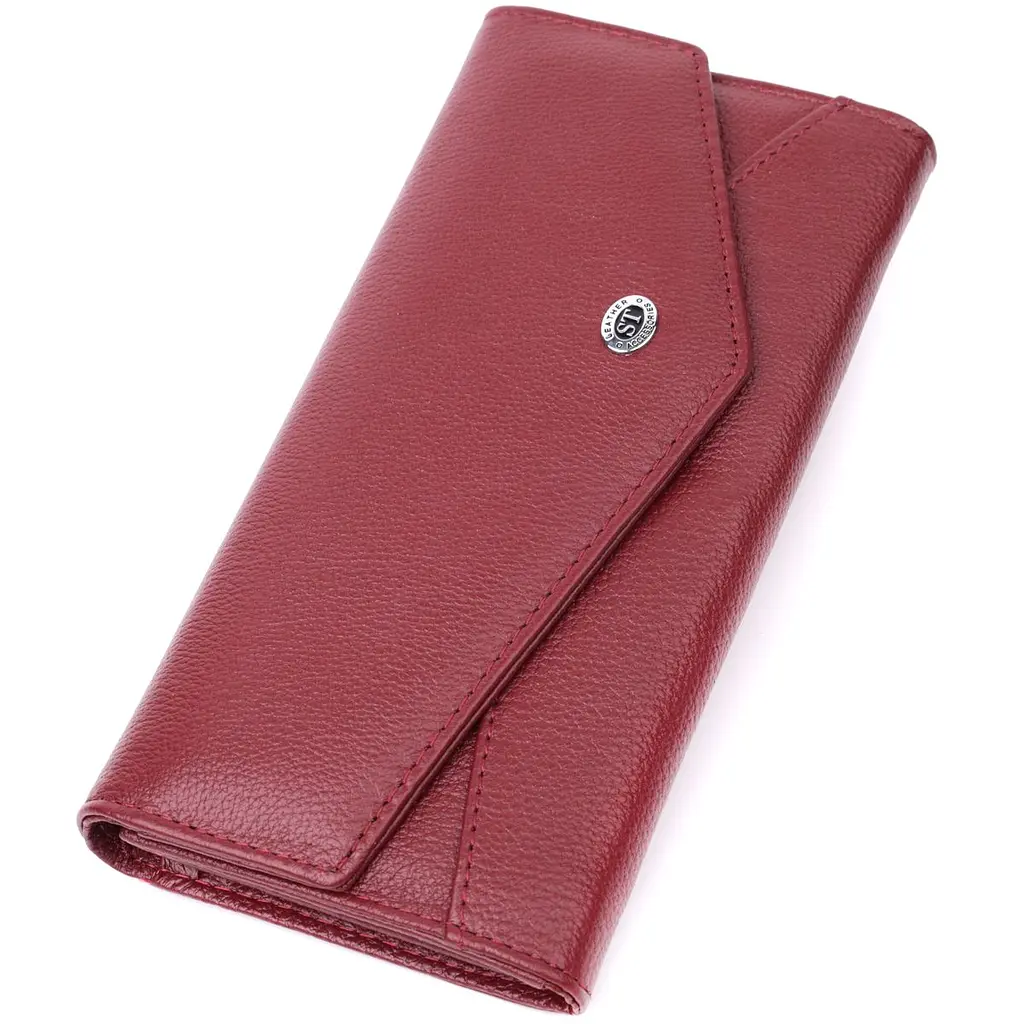 Гаманець для жінок із натуральної шкіри з геометричним клапаном ST Leather 22547 бордовий - фото 5