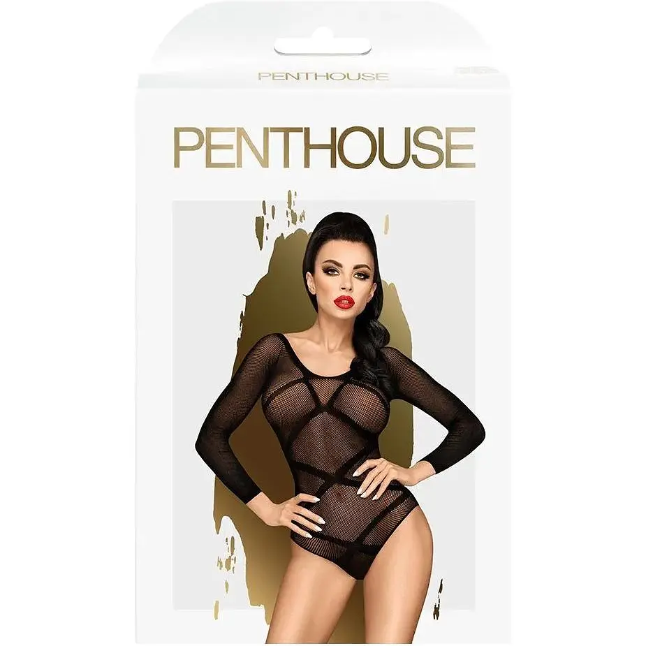 Боді Penthouse High On Love XL Black, глибокий виріз на спині, імітація стреп - фото 3
