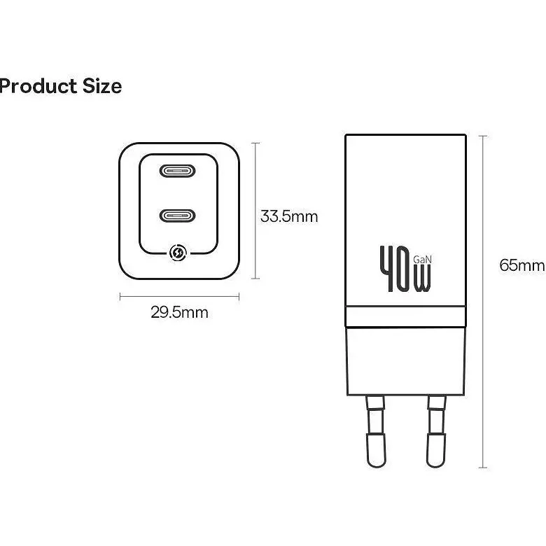 Мережевий зарядний пристрій Baseus GaN5 Pro 40W 2xUSB-C Black (CCGP180101) [113782] - фото 6
