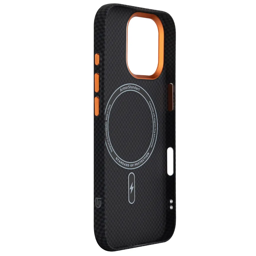 Чохол до мобільного телефона Armorstandart LikeCarbon2 SE MagCase Apple iPhone 17 Kevlar Black Orange (ARM89163) - фото 4