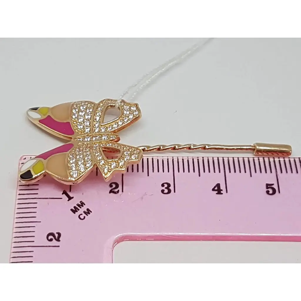 Золотий значок Tango Метелик з фіанітами і емаллю. 660118Е - фото 3