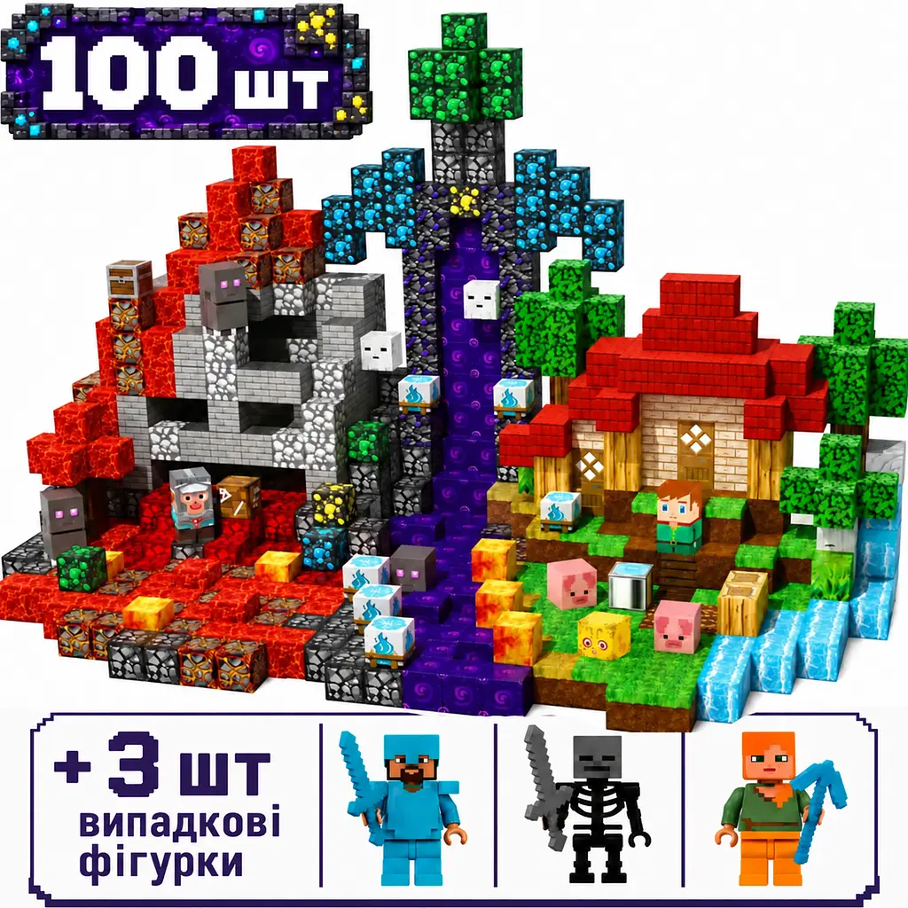 Магнітний конструктор Minecraft 100 шт по грі Майнкрафт Фортеця Mk001022.1 - фото 2
