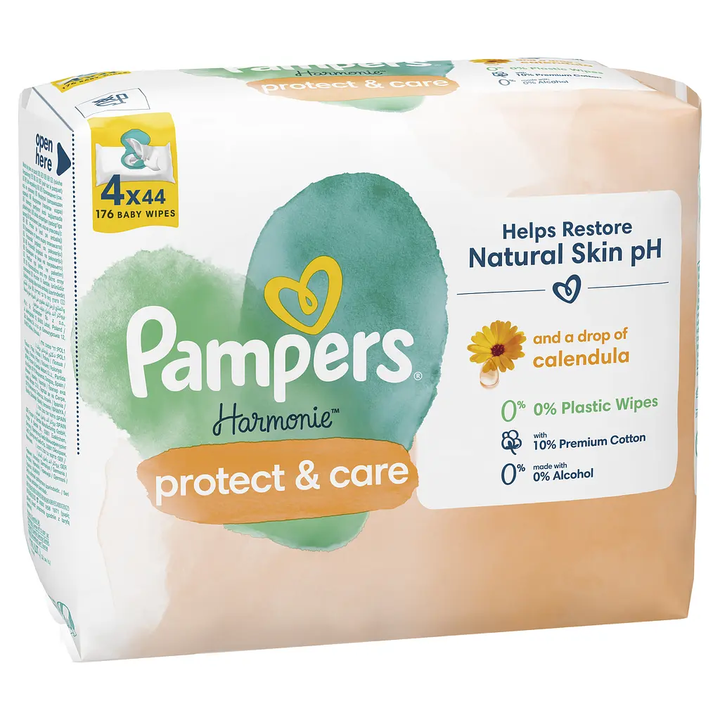 Набор детские влажные салфетки Pampers Harmonie Calendula 176 шт. (4 уп. по 44 шт.) - фото 3