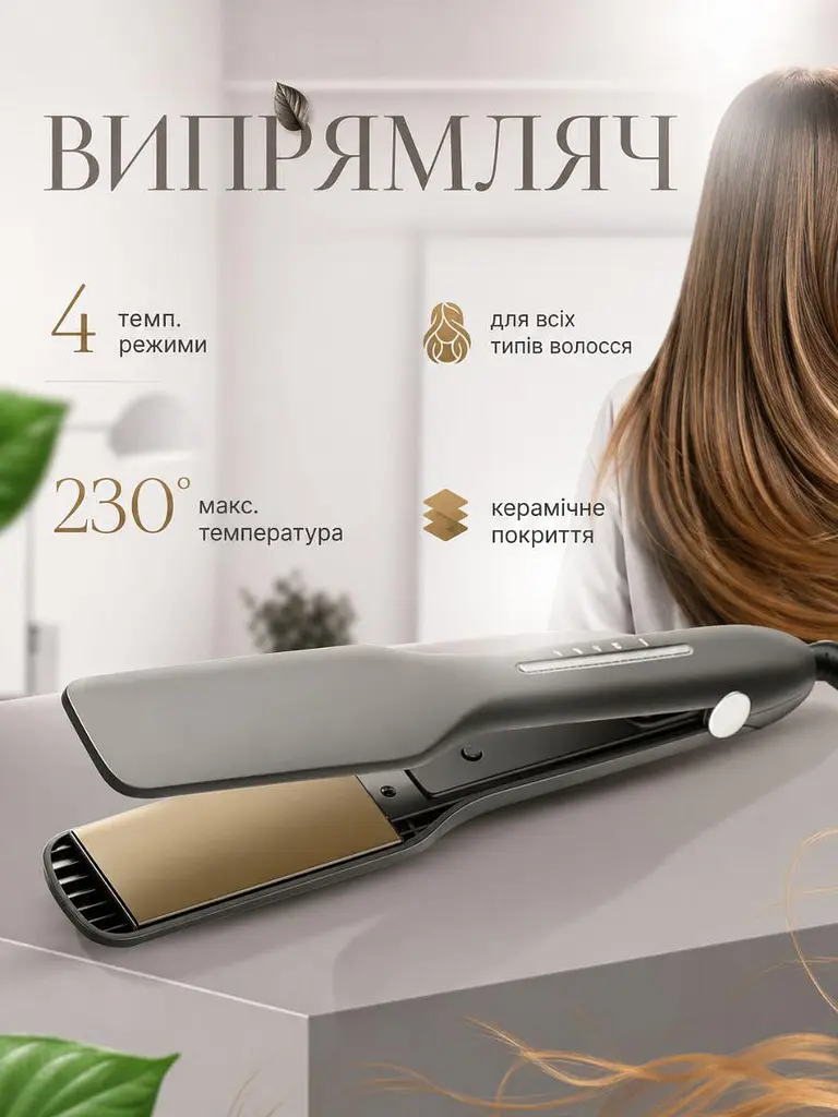 Праска-випрямляч для волосся PTC 4 режими з автовимкненням і шнуром 360° (49675853) - фото 3