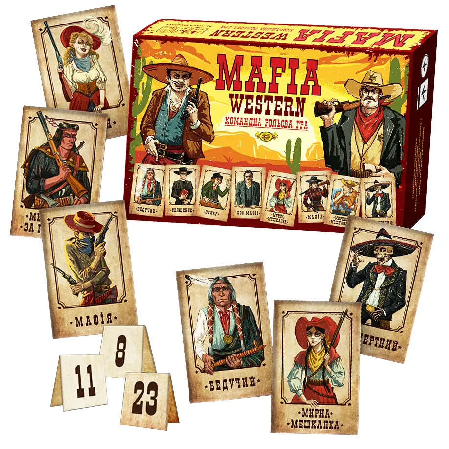 Командна рольова гра "MAFIA WESTERN" MKZ0815, 24 картки - фото 2