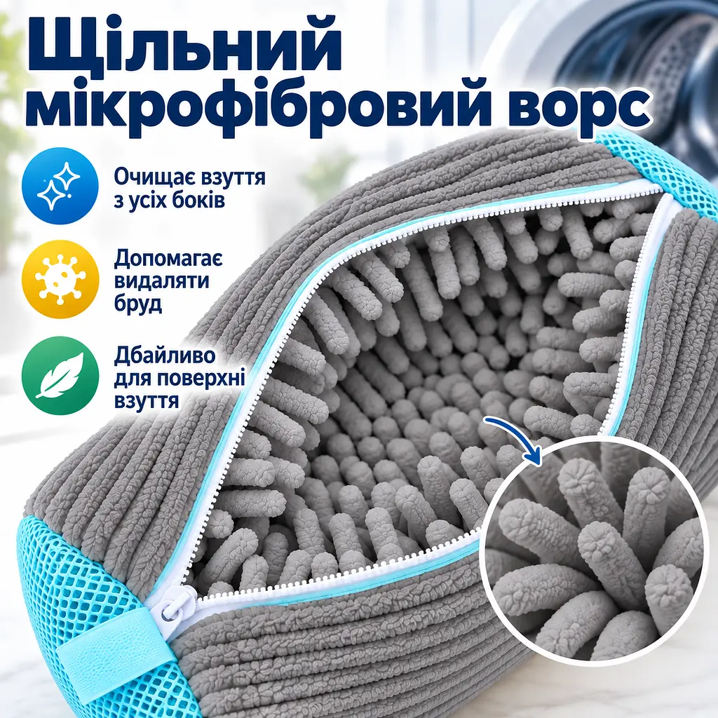 Мішок для прання взуття для пральної машини, багаторазовий, зі щільним мікрофібровим ворсом, 39×19 см KT9003903 - фото 4