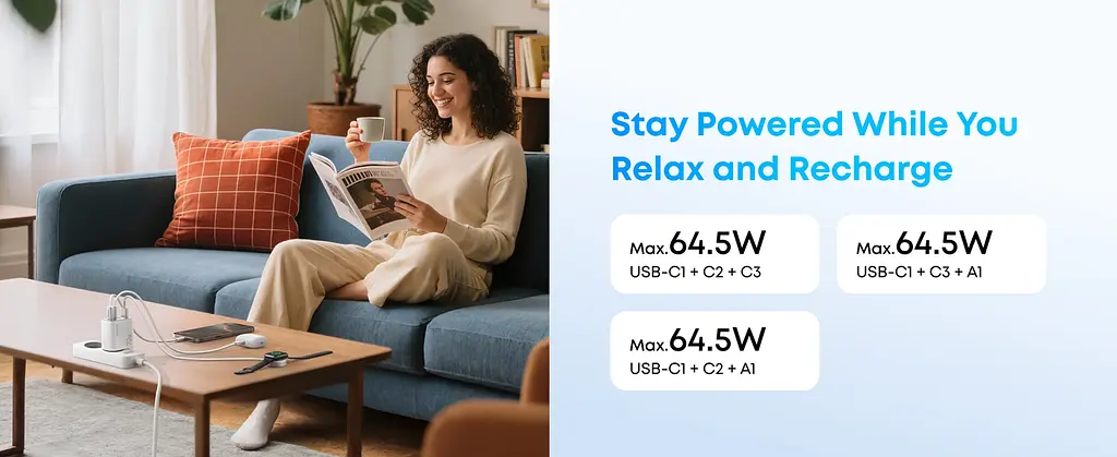 Мережевий зарядний пристрій Anker Charger - 70W, 3xUSB-C PD 3.0 & 1xUSB-A Black (7263069) - фото 6