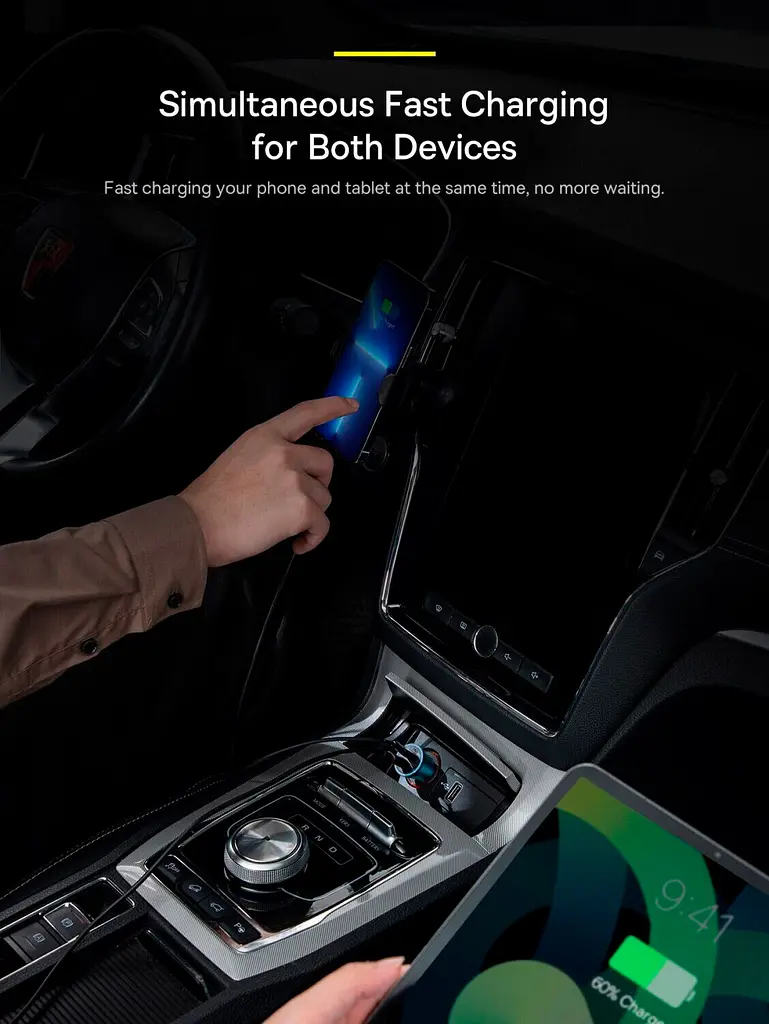 Автомобільний зарядний пристрій Baseus Golden Contactor Max Dual Fast Charger Car Charger U+C 60W Dark Gray (CGJM000113) [77942] - фото 12