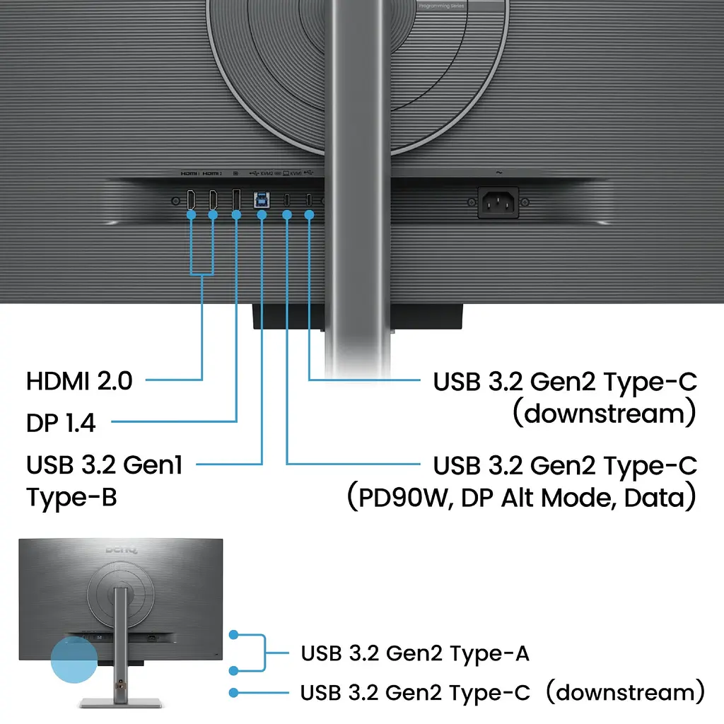 Монітор TFT 31.5 BenQ RD320U, 4K, IPS, 2хHDMI, DP, USB-C, USB-hub, HAS, Pivot, кільк., сірий - фото 8