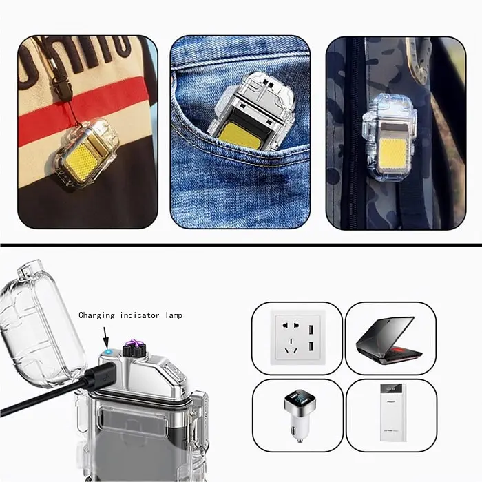 Електроімпульсна USB запальничка ARC Lighter з ліхтариком, чорна, водозахищена - фото 4