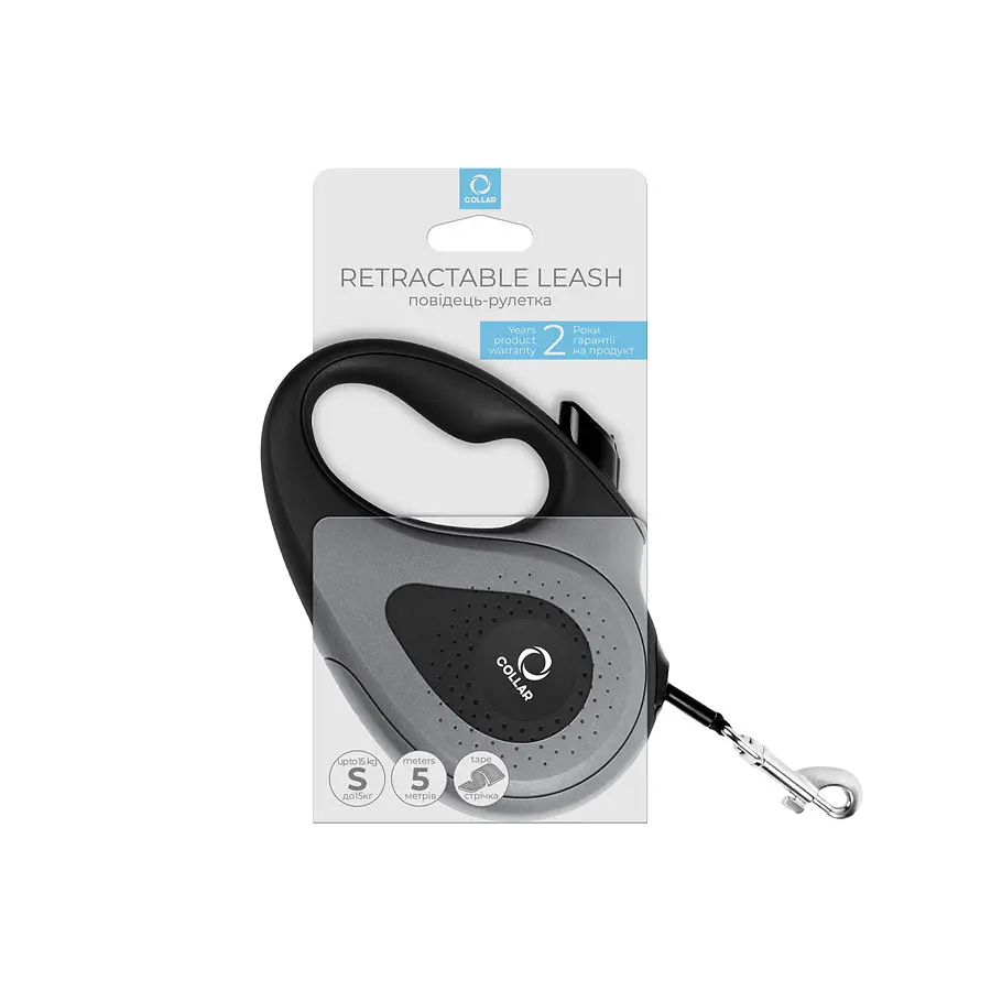 Поводок-рулетка Collar для собак, размер S, 15 кг, 5 м, светоотражающая лента, черный - фото 3
