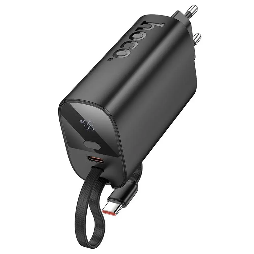 Мережевий зарядний пристрій Hoco J148 з вбудованим Power Bank 5000mAh PD 20W + кабель Type-C чорний - фото 4
