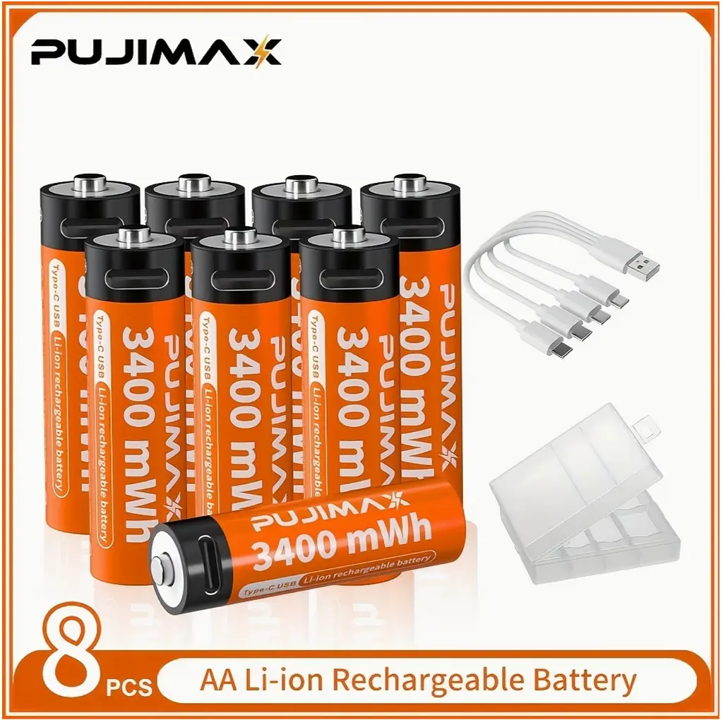 Акумулятори пальчикові AA з входом USB Type-C 4255mWh 1.5V акумуляторні батареї з роз'ємом для заряджання Pujimax 8шт з кабелем - фото 3
