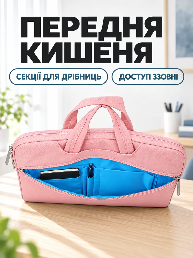 Тонка сумка для ноутбука 13.3 дюйма з плечовим ременем та кишенями Рожева (37261526) - фото 6