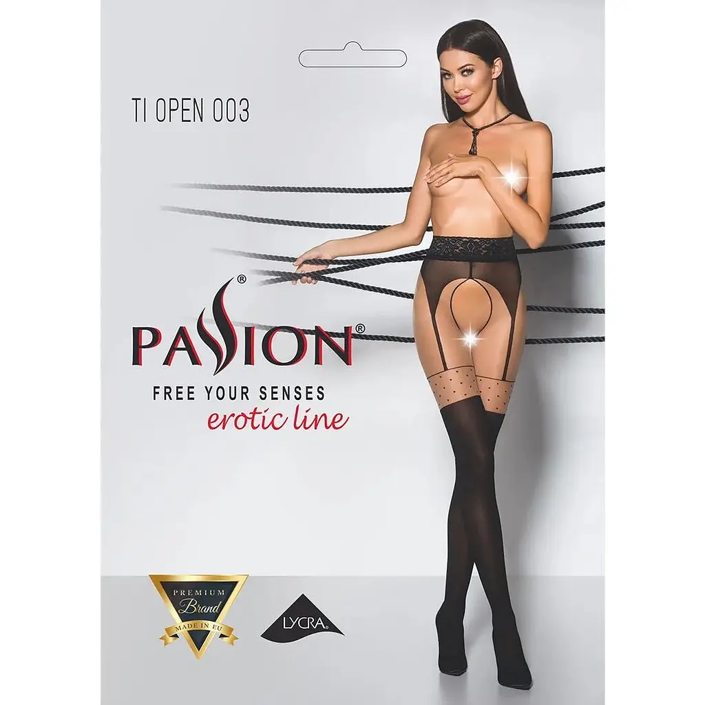 Еротичні колготки Passion Tiopen 003 nero 1/2 (20/40 den) імітація панчох і пояса - фото 5