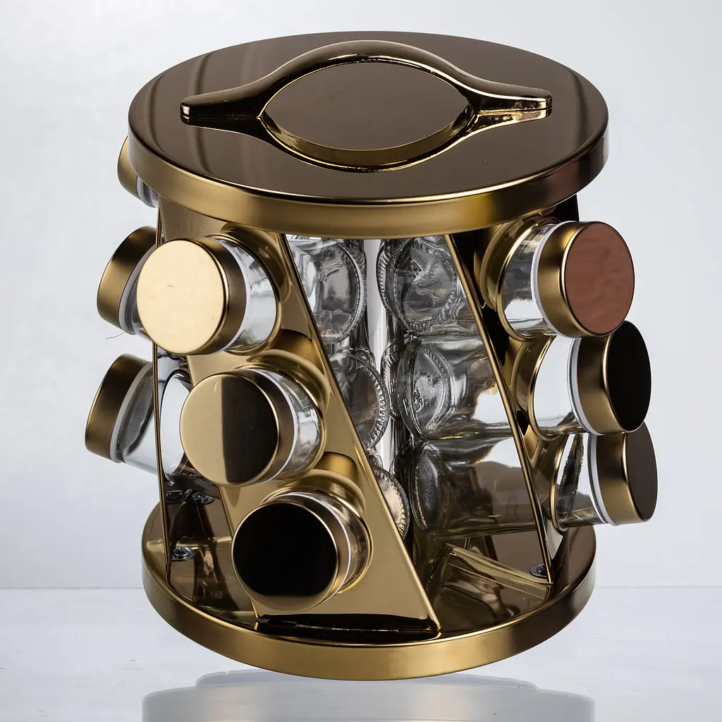 Карусель для специй 12 баночек по 100 мл Золото Yiwu HP-1369 - фото 6