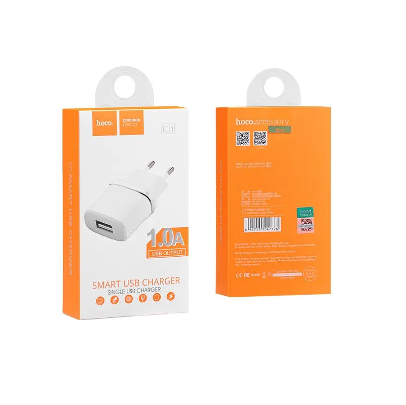 Адаптер мережевий Hoco C11 1USB 1 А блок живлення білий 6957531047728 - фото 4