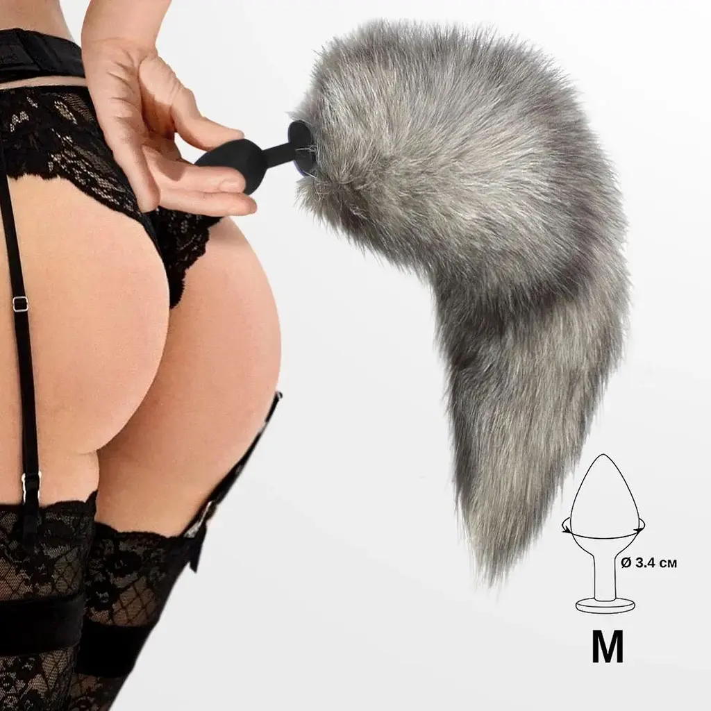 Силиконовая анальная пробка с хвостом из натурального меха Art of Sex size M Artctic fox - фото 4