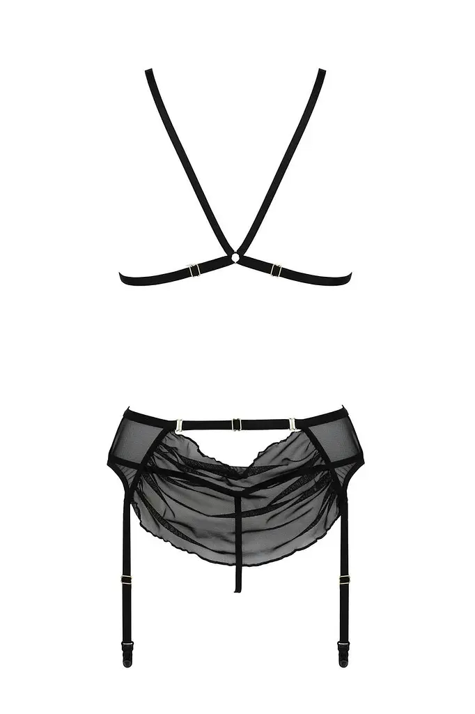 Комплект з відкритим доступом Passion DELIENA Set L/XL black ліф стрінги пояс для панчох - фото 4
