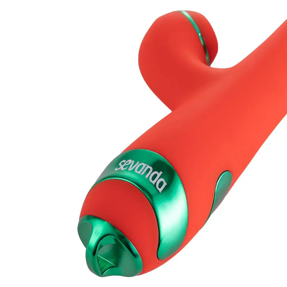 Вібратор-кролик з пульсацією та флогером LOCKINK SEVANDA Whip Vibrating Massage Wand, червоно-зелений - фото 2