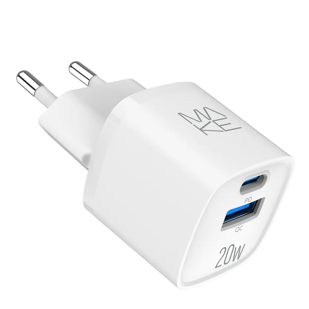 Зарядное устройство сетевое MAKE 20W GaN3 Mini Type-C PD3.0 + USB QC3.0 White - фото 5