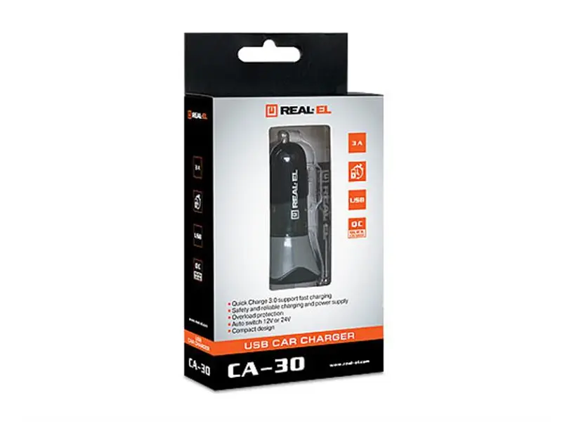 Автомобільний зарядний пристрій REAL-EL CA-30 Black (EL123160011) - фото 7