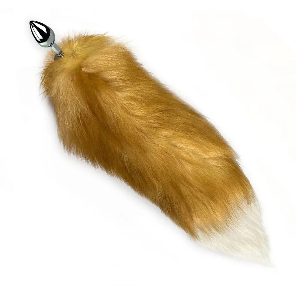 Металева анальна пробка з хвостом із натурального хутра Art of Sex size M Red fox - фото 4