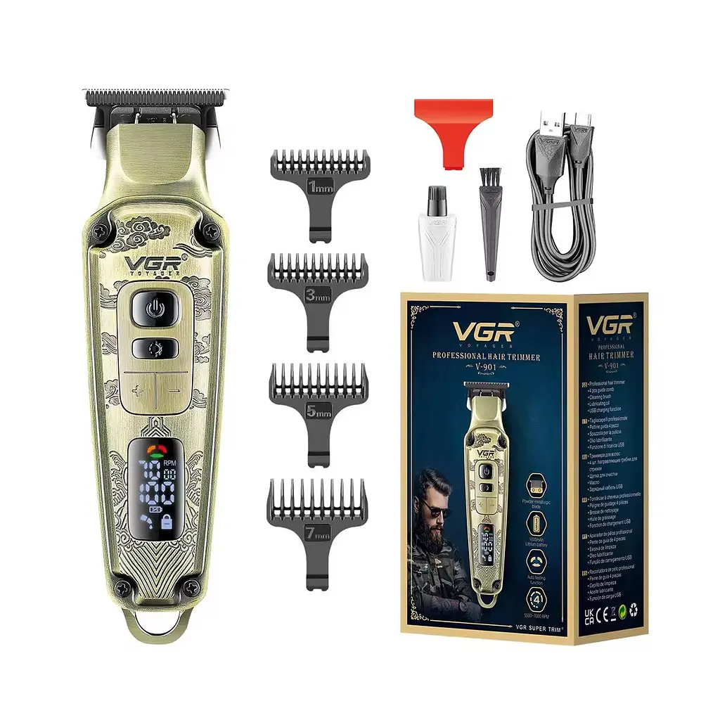 Машинка для стрижки волосся VGR V-901 LED-дисплей акумуляторна 1600mAh 5W Gold (3_05172) - фото 2