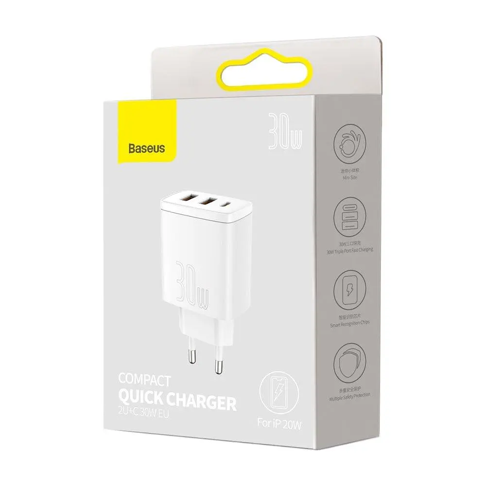 Быстрый зарядный блок Baseus Compact Quick Charger 2U+C 30 W CCXJ-E02 - фото 3