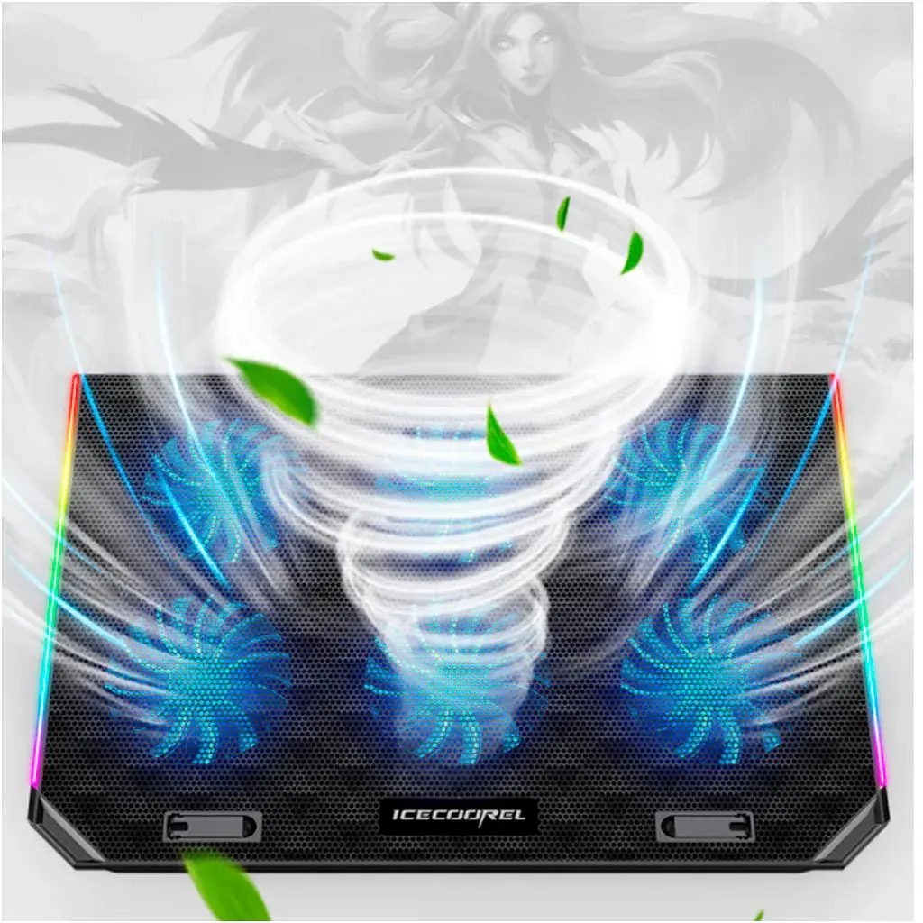 Підставка до ноутбука Ice Coorel 10-15.6", 6*80mm 1800 RPM, 2*USB, 366x256x23mm, RGB (A17) - фото 4