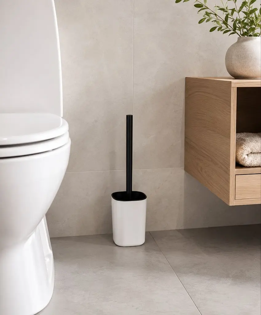 Йоржик для унітаза IKEA, зі змінною щіткою, пластиковий, 37×10 см, білий / чорний - фото 4