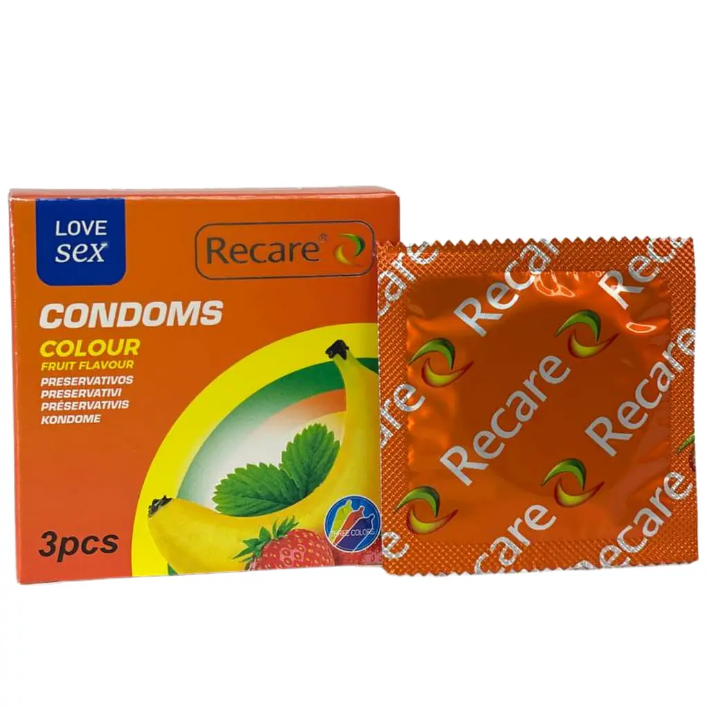 Презервативы Recare Color Fruit Flavour 3 шт. с ароматами: мята/зеленый, банан/желтый, клубника/красный (ROZ6501053502) - фото 2
