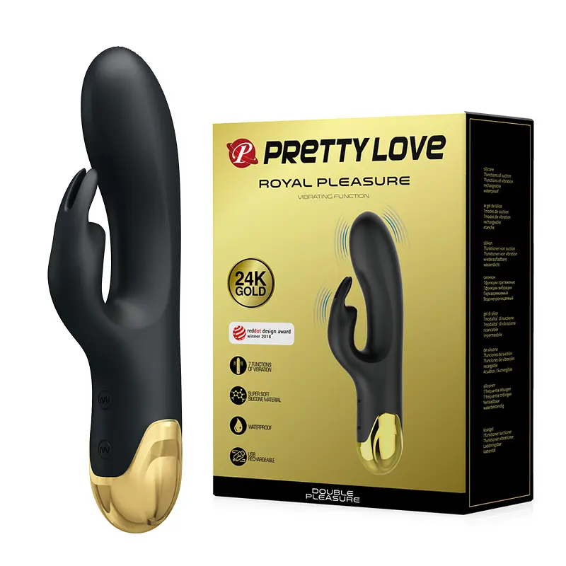 Вібратор-кролик Pretty Love Royal Pleasure Vibrator із позолоченим руківям, 19.2х3.8 см чорний - фото 7