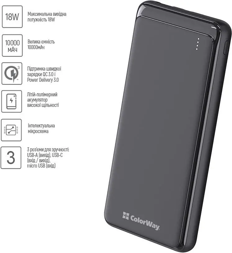 Зовнішній акумулятор ColorWay 10000mAh 18w - фото 4
