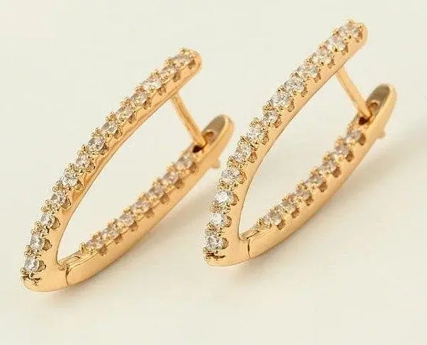 Серьги Xuping Jewelry дорожки с крупными камнями спереди и сзади 2,9 см золотистые - фото 2