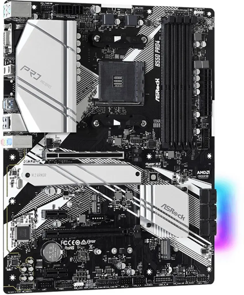 ASRock B550 Pro4 (AM4/B550, 4*DDR4, 2xPCIex16, HDMI/VGA, 6xSATAIII, 3xM.2, GLan, 7.1ch, ATX) - фото 2