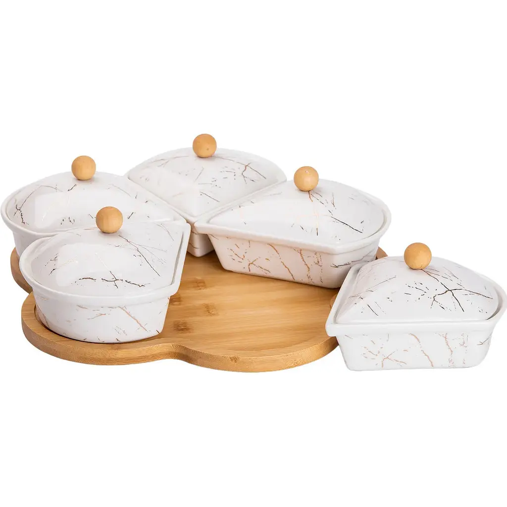 Менажница Yiwu фарфоровая 5 секций на поворотной подставке HP-1217 - фото 5