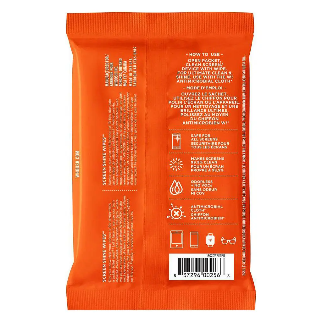 Серветки Whoosh! Screen Shine 20 WIPES 10х7cm + 1microfiber 14х14cm (1FG20WPENFR) - фото 4