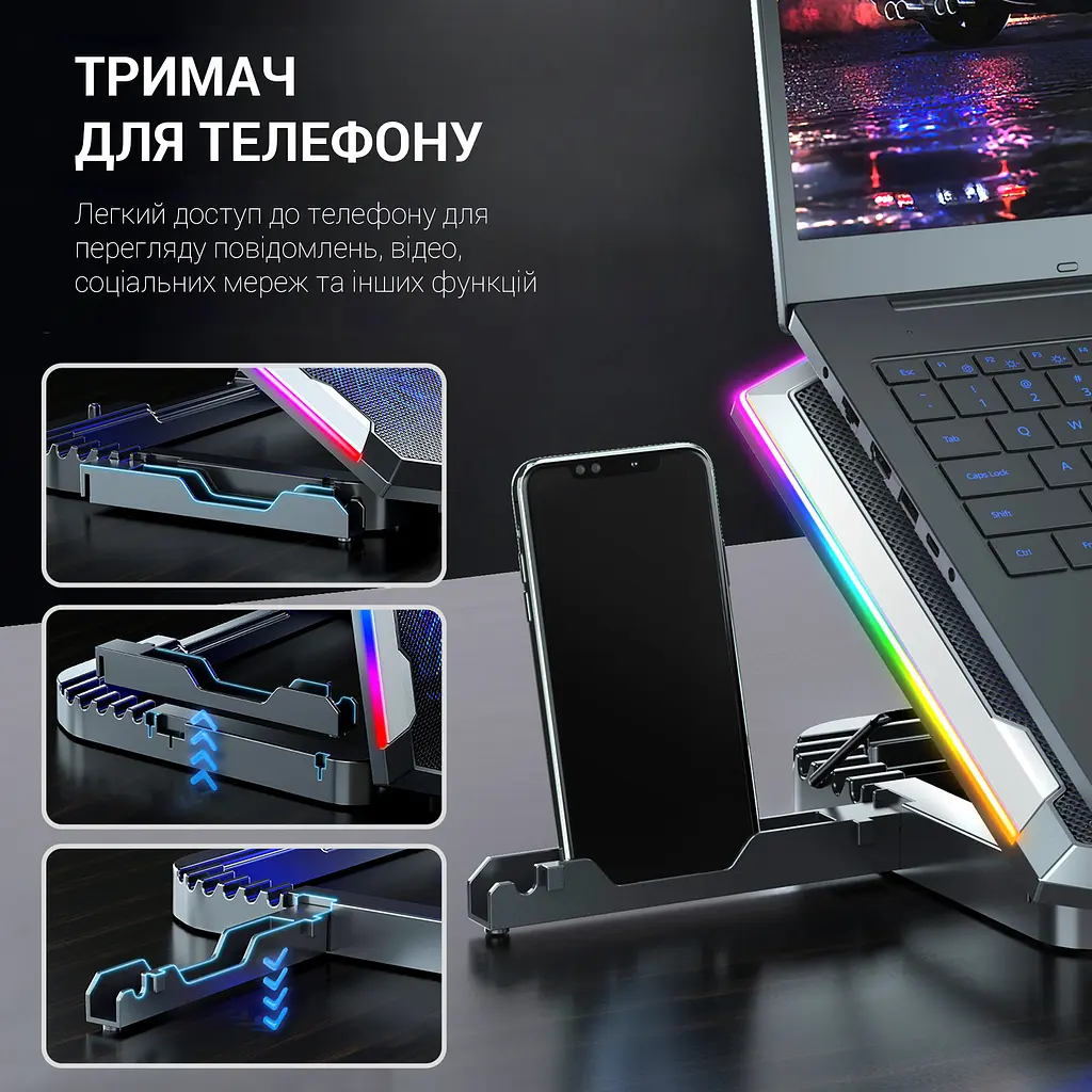 Охлаждающая подставка для ноутбука GamePro Black (CP870) - фото 7